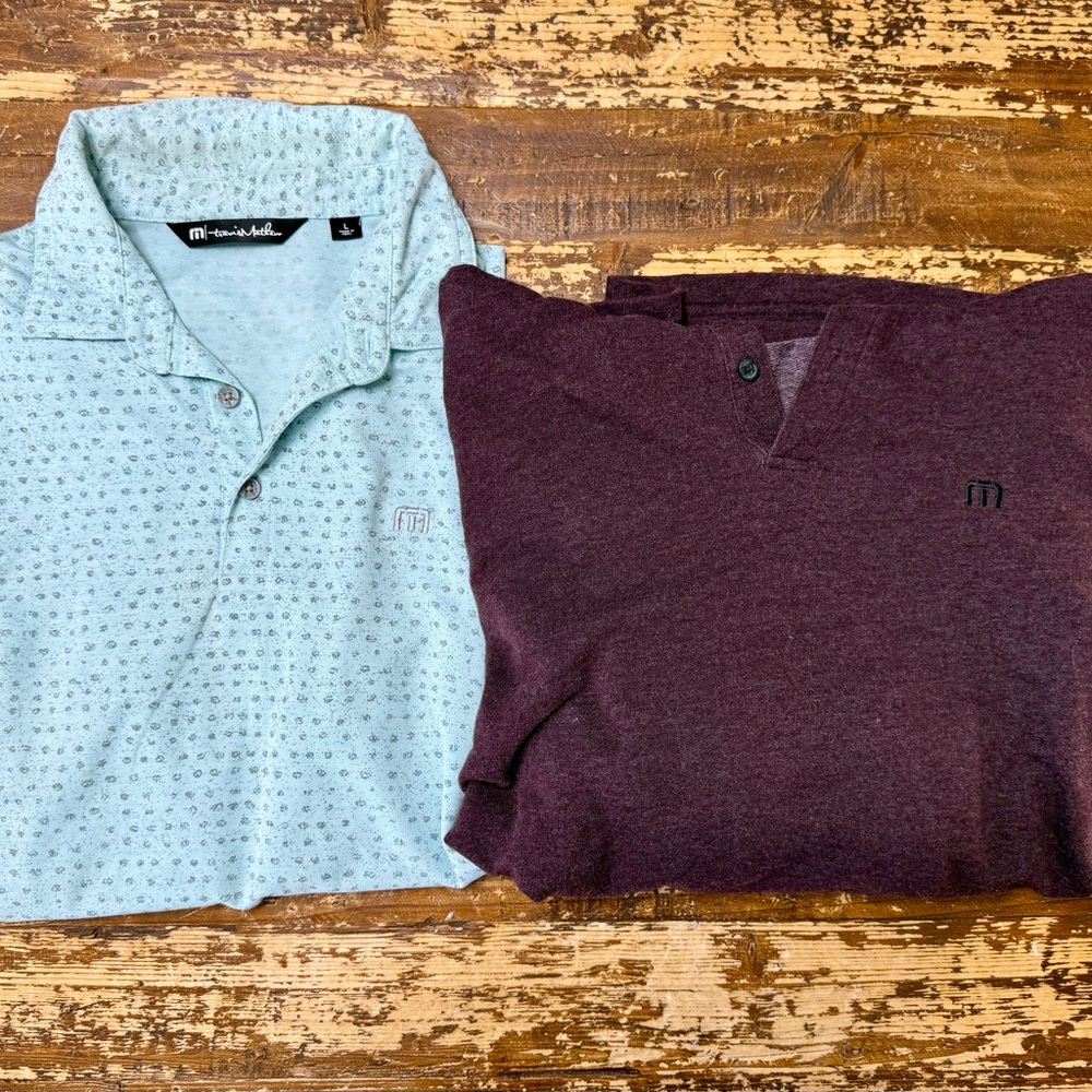 Travis Mathew Light Blue polo and Maroon hooded long sleeve Shirt Set